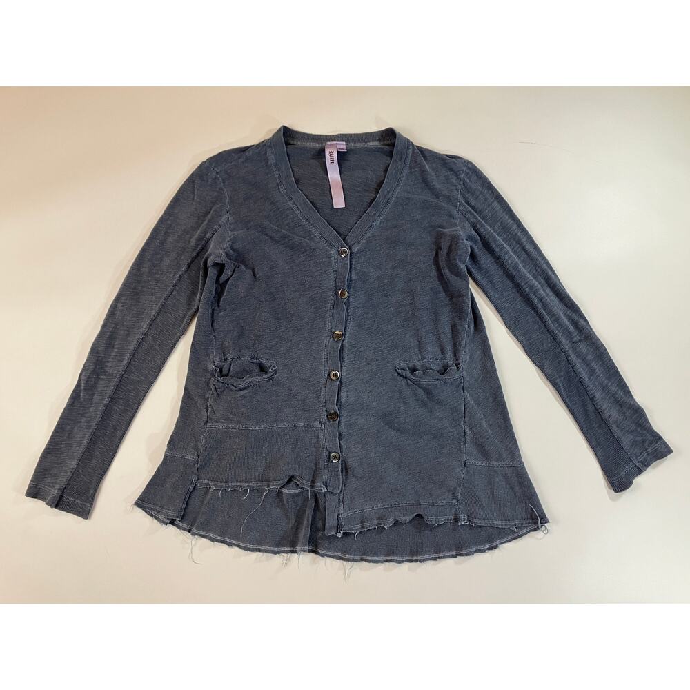 Wilt Women S Gray Distressed Cardigan Made USA Raw Edge Cotton Button Front